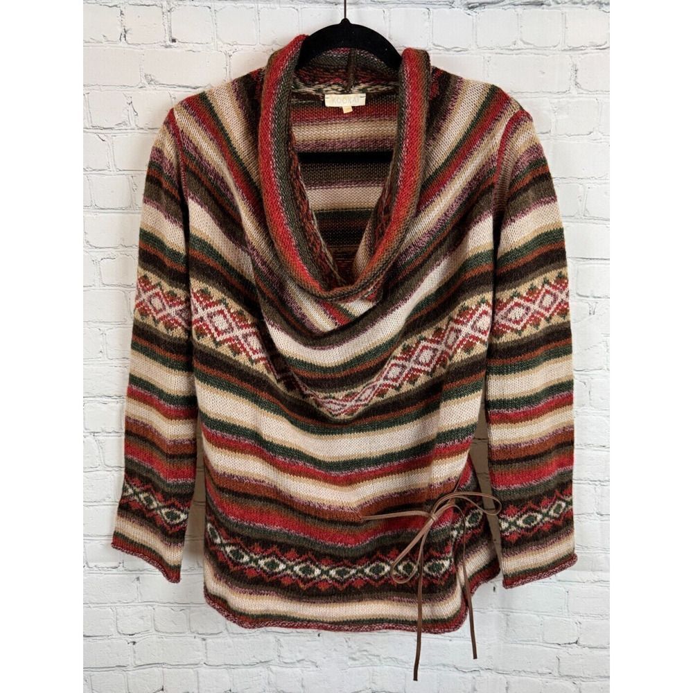 KOOKAI wool alpaca blend striped nordic aztec knit sweater pullover VTG 1 S NWOT